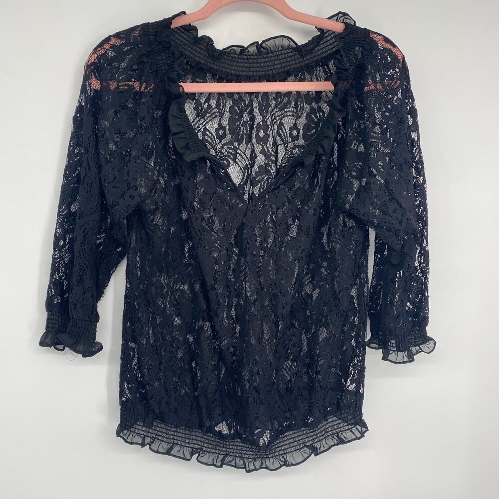 Lace‎ Top Women’s Small Black Sheer Smocked Romantic Vampire Whimsigoth Feminine